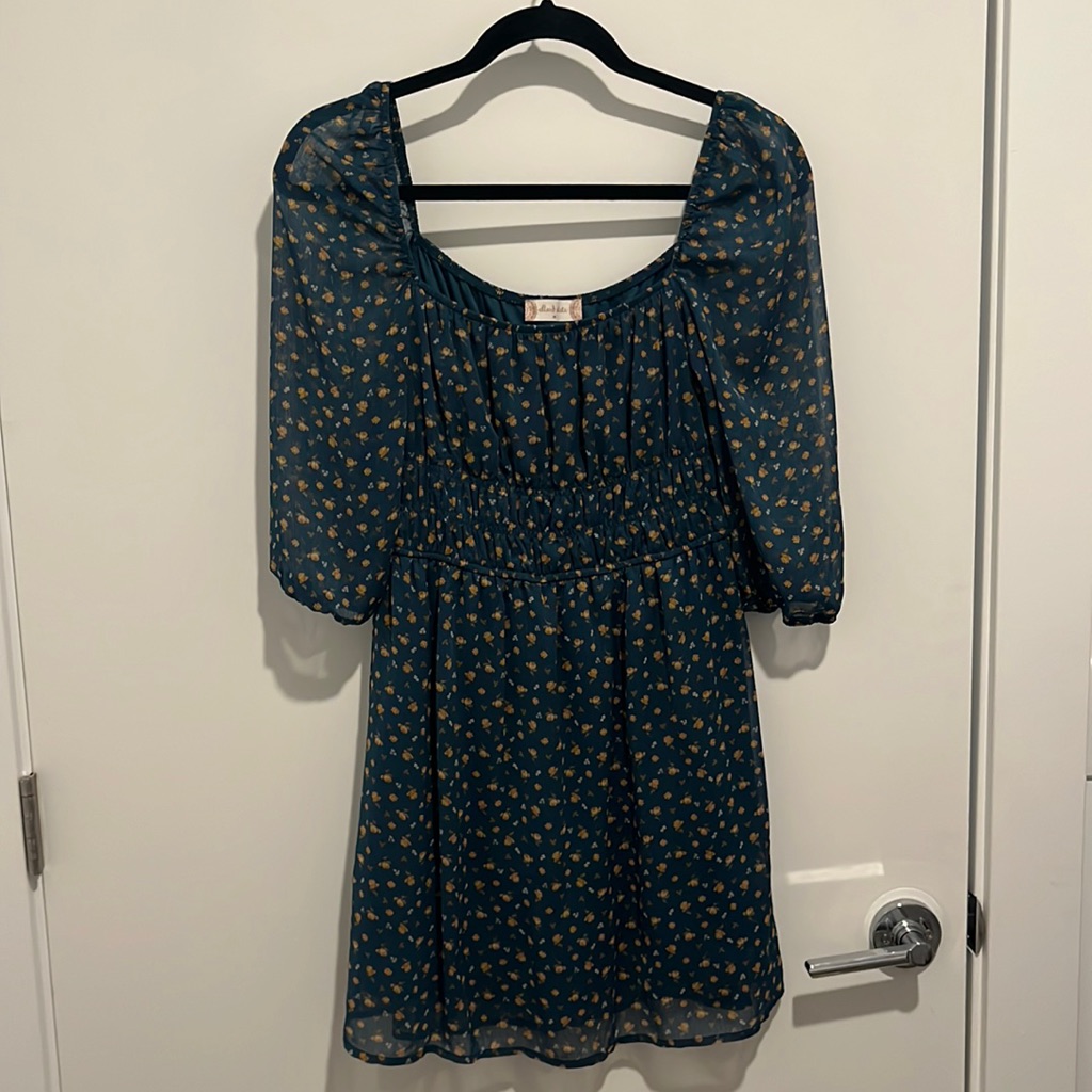 Altar’d State Blue Dress With Golden Flowers
